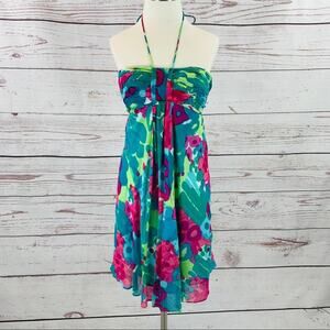 Nine West silk cotton sundress watercolor tie neck